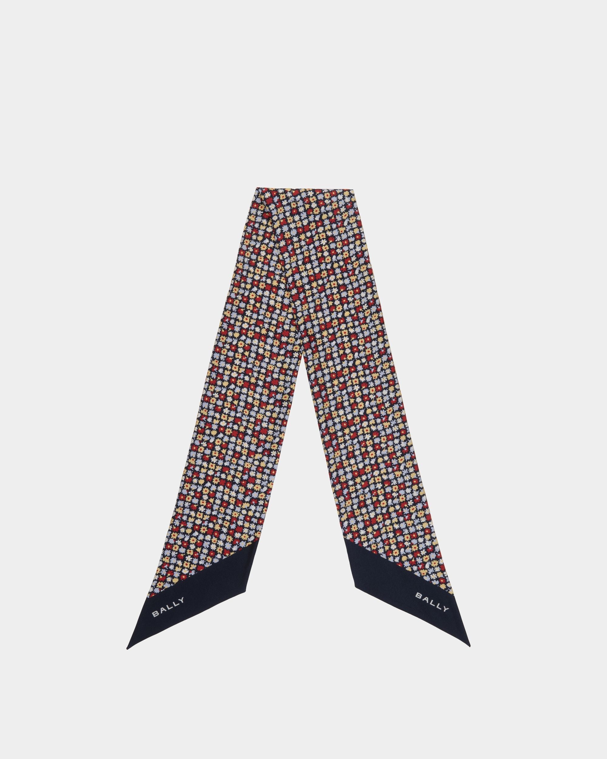 Bally Global - Neck Bow with Microflowers in Navy Blue Silk - Blue