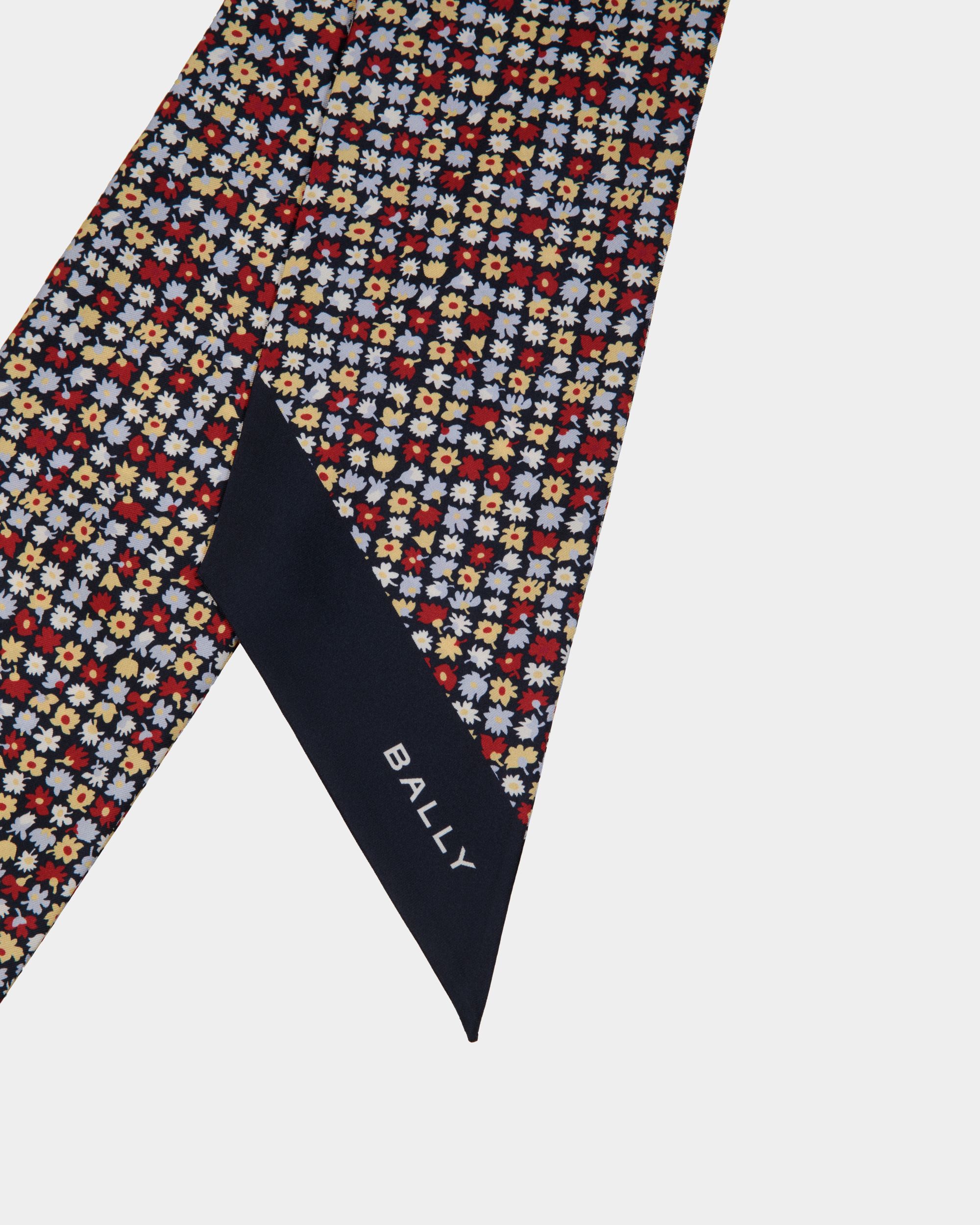Bally Global - Neck Bow with Microflowers in Navy Blue Silk - Blue