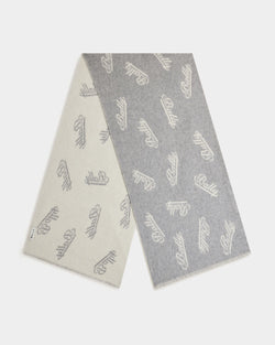 Scarf with a Logo Motif in Grey and White Wool