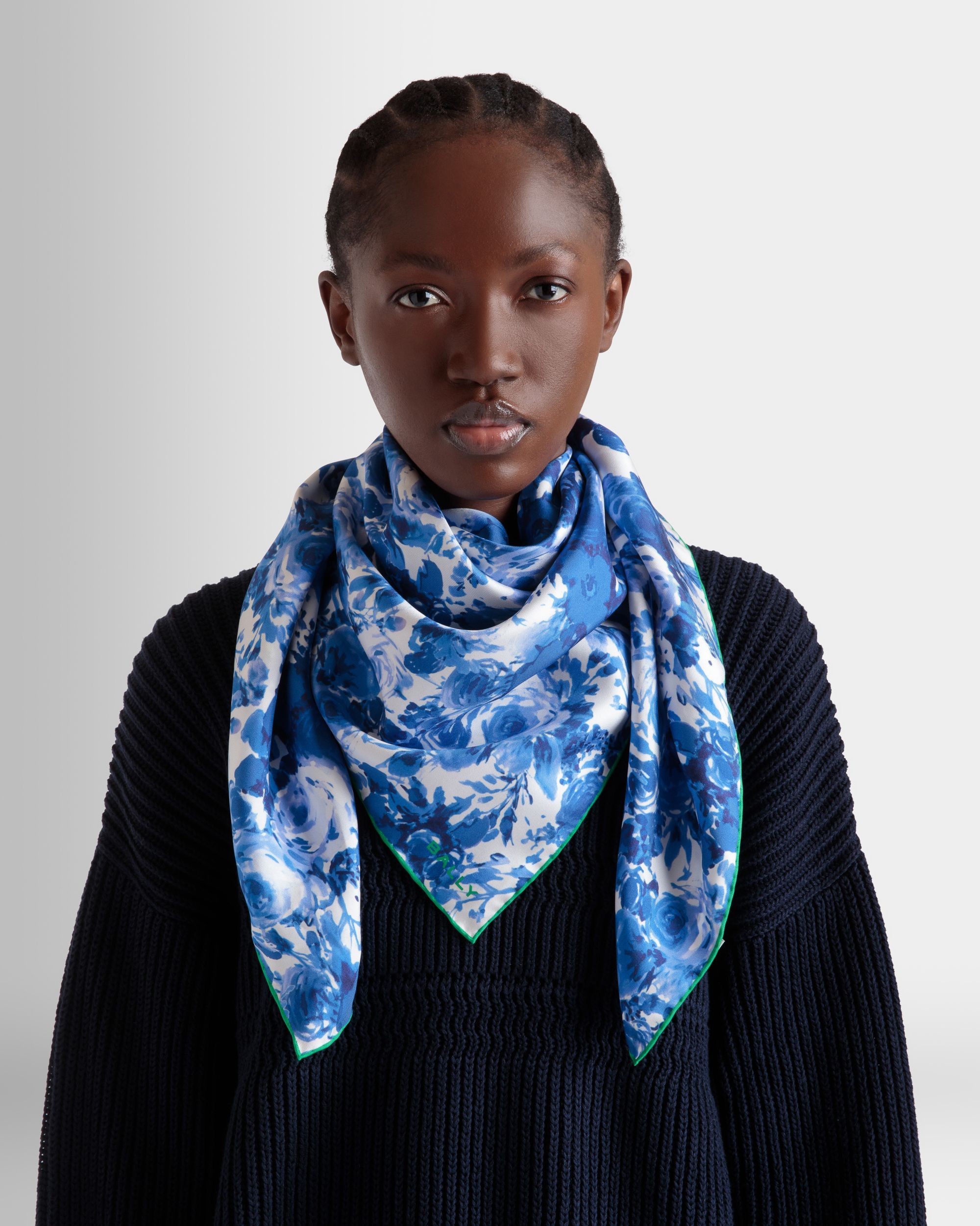 Bally Global - Silk Scarf with a Rosengarten Print in Blue - Blue
