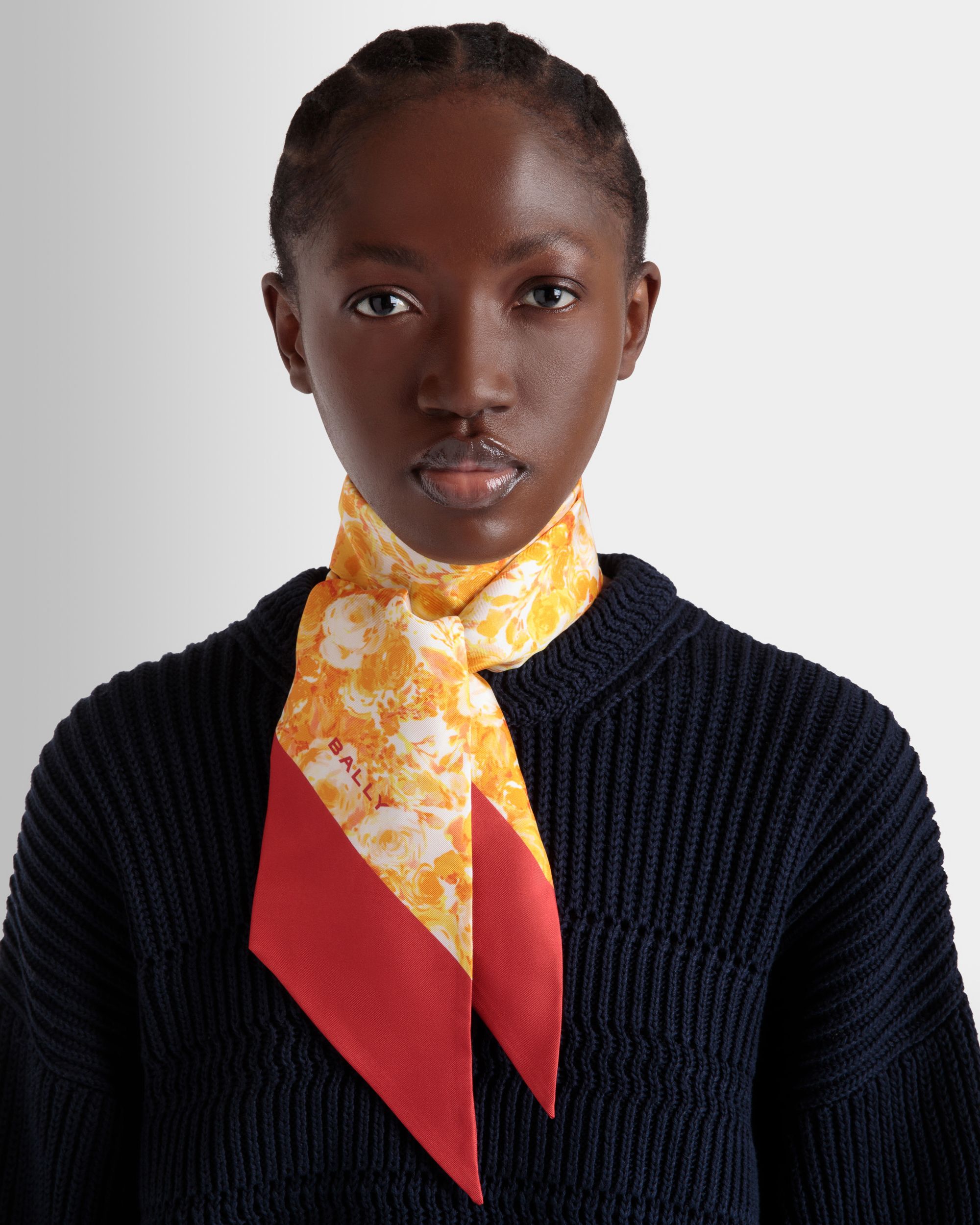 Bally Global - Neck Bow with a Rosengarten Print in Koi Orange Silk - Orange