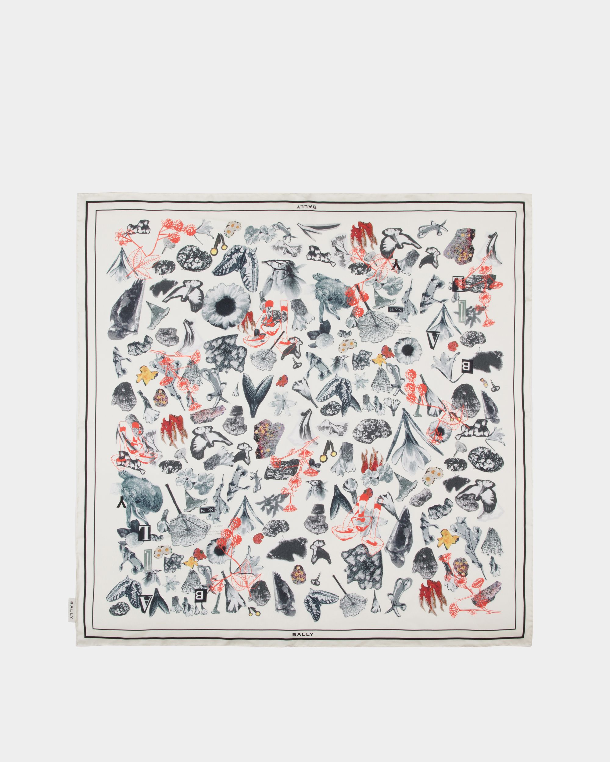 Bally Global - Silk Scarf with a Bally Collage Print in Ivory - White