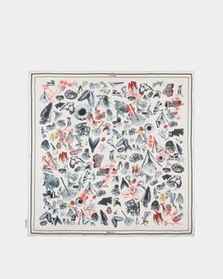 Silk Scarf with a Bally Collage Print in Ivory