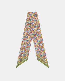 Neck Bow With a Floral Print in Beige Silk