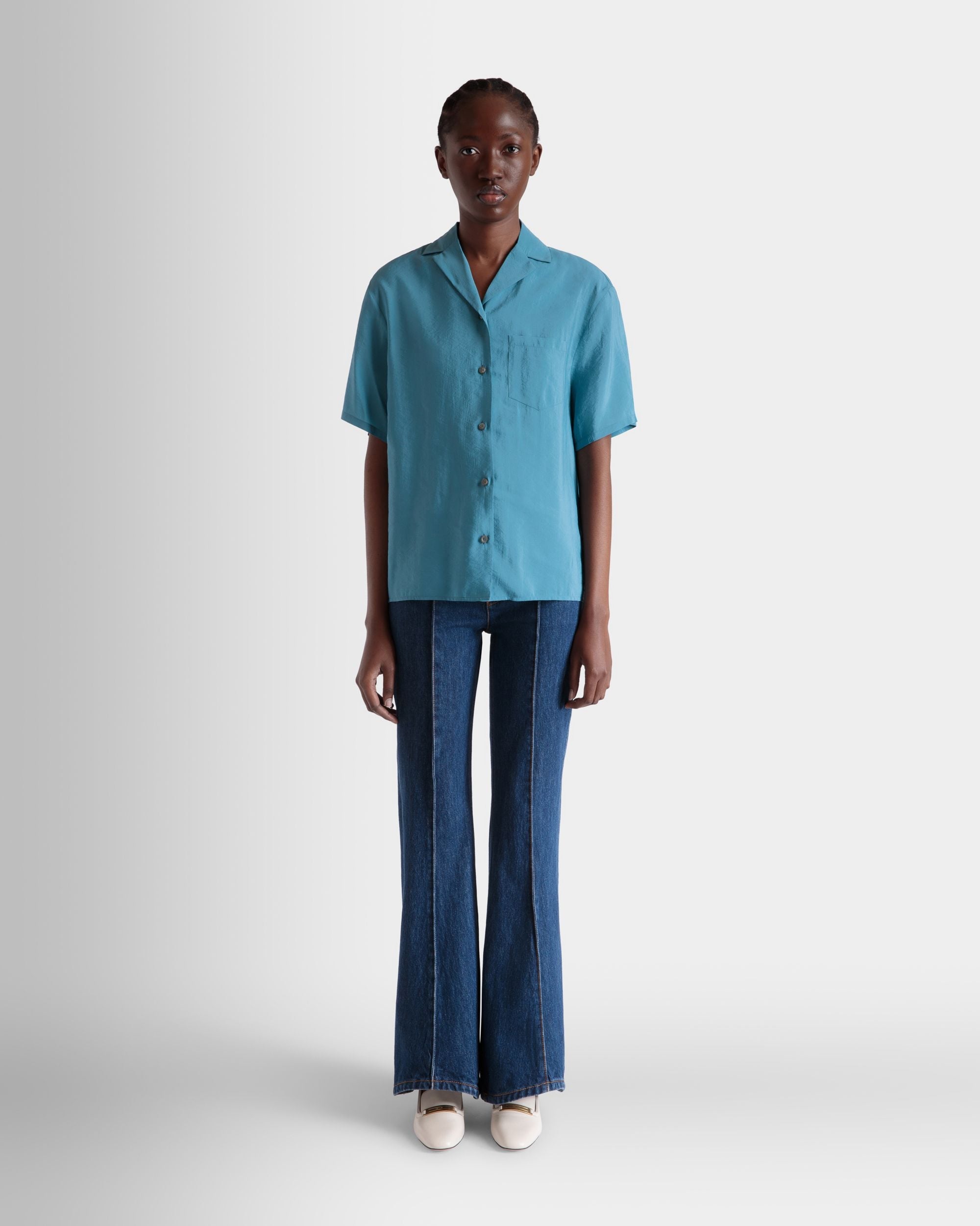 Bally Global - Shirt in Medium Blue Satin - Blue