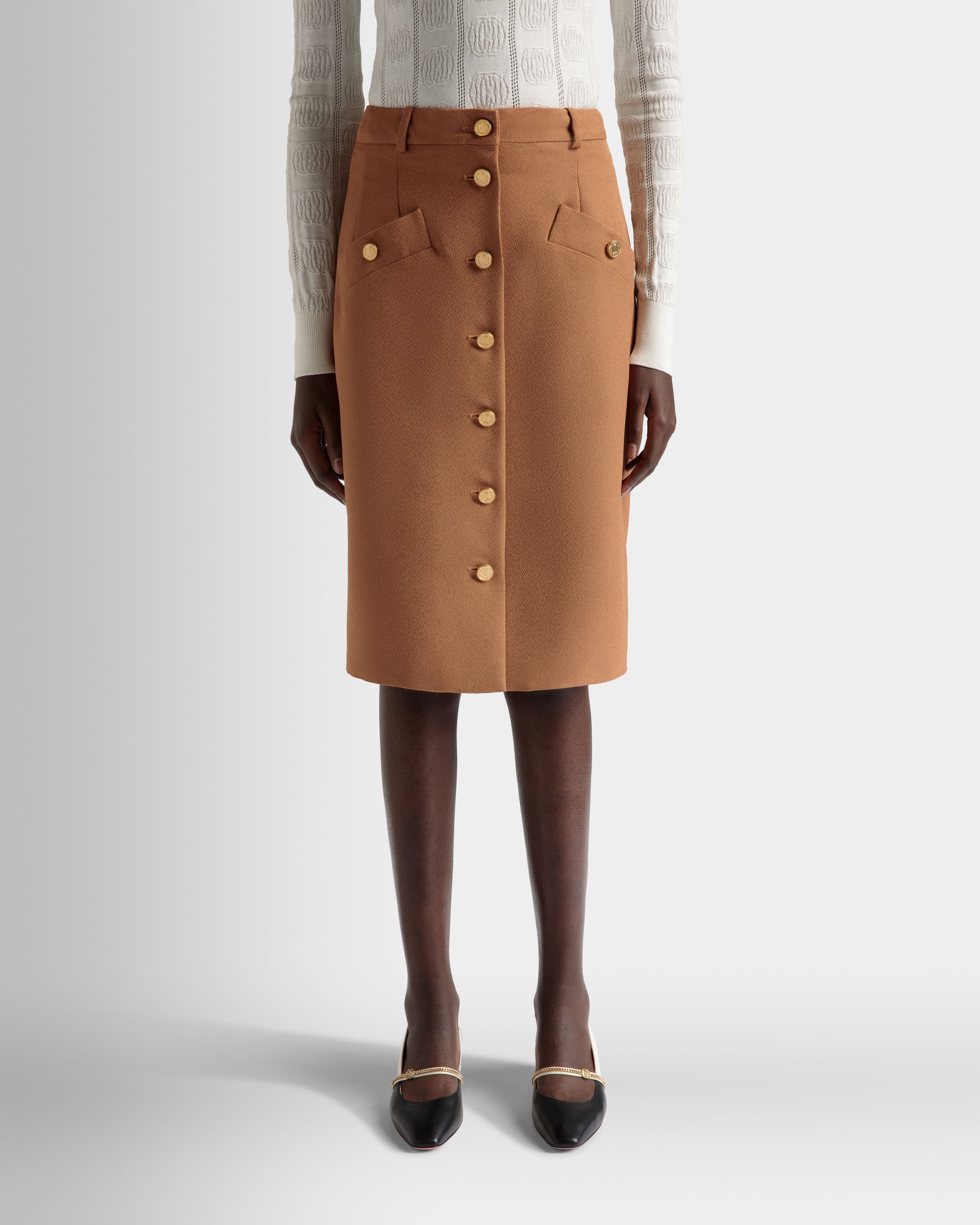 Bally Global - Brown Midi Skirt in a Wool Blend - Marron