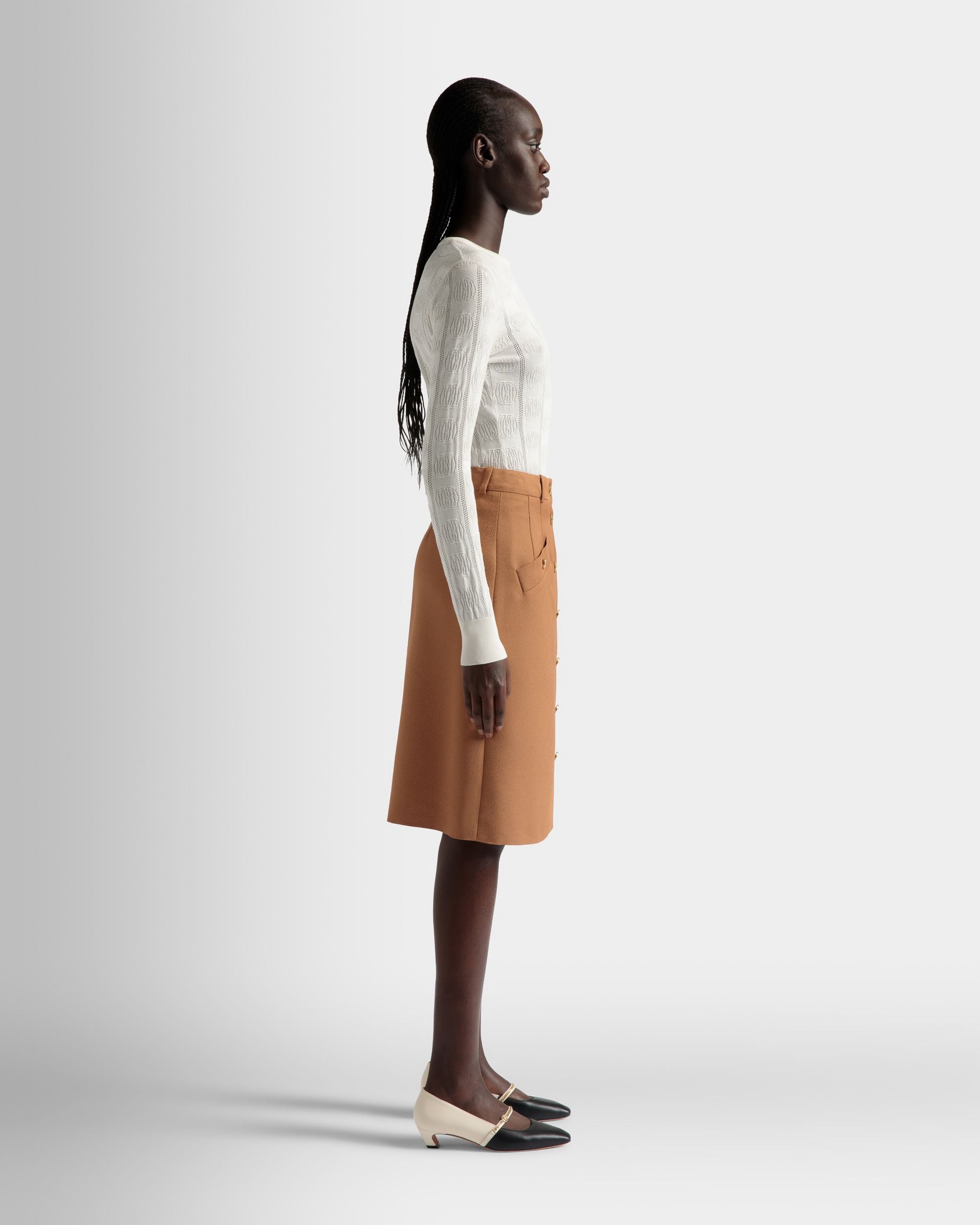 Bally Global - Brown Midi Skirt in a Wool Blend - Marron