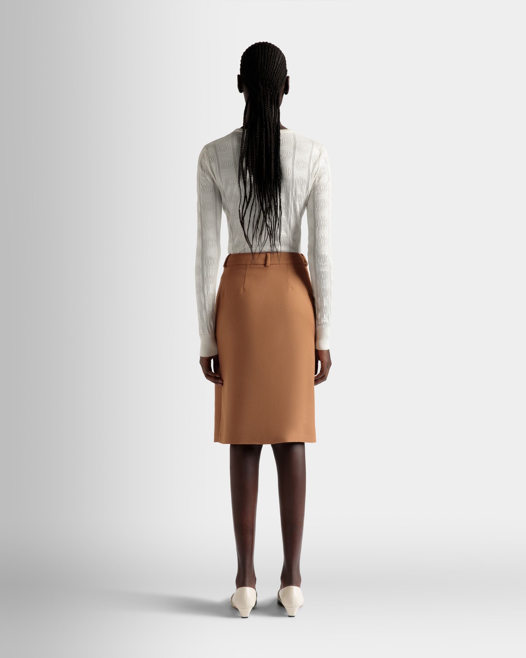 Bally Global - Brown Midi Skirt in a Wool Blend - Marron