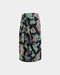 Printed Midi Skirt in Strawberry Print Silk