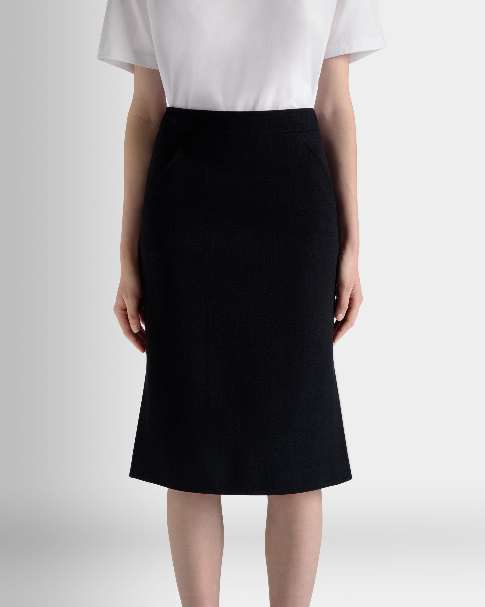 Bally Global - Midi Skirt In Navy Blue Wool - Blue