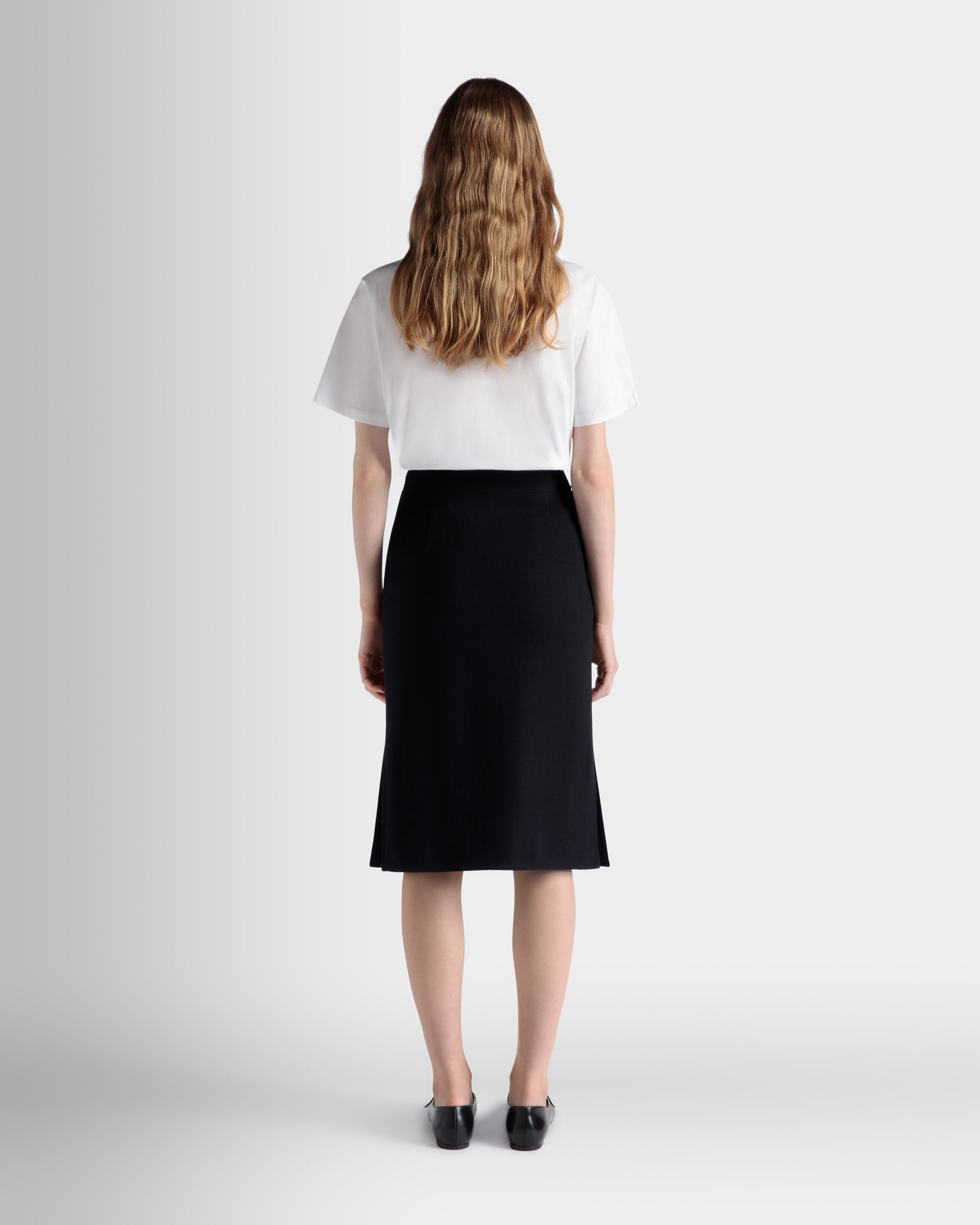 Bally Global - Midi Skirt In Navy Blue Wool - Blue