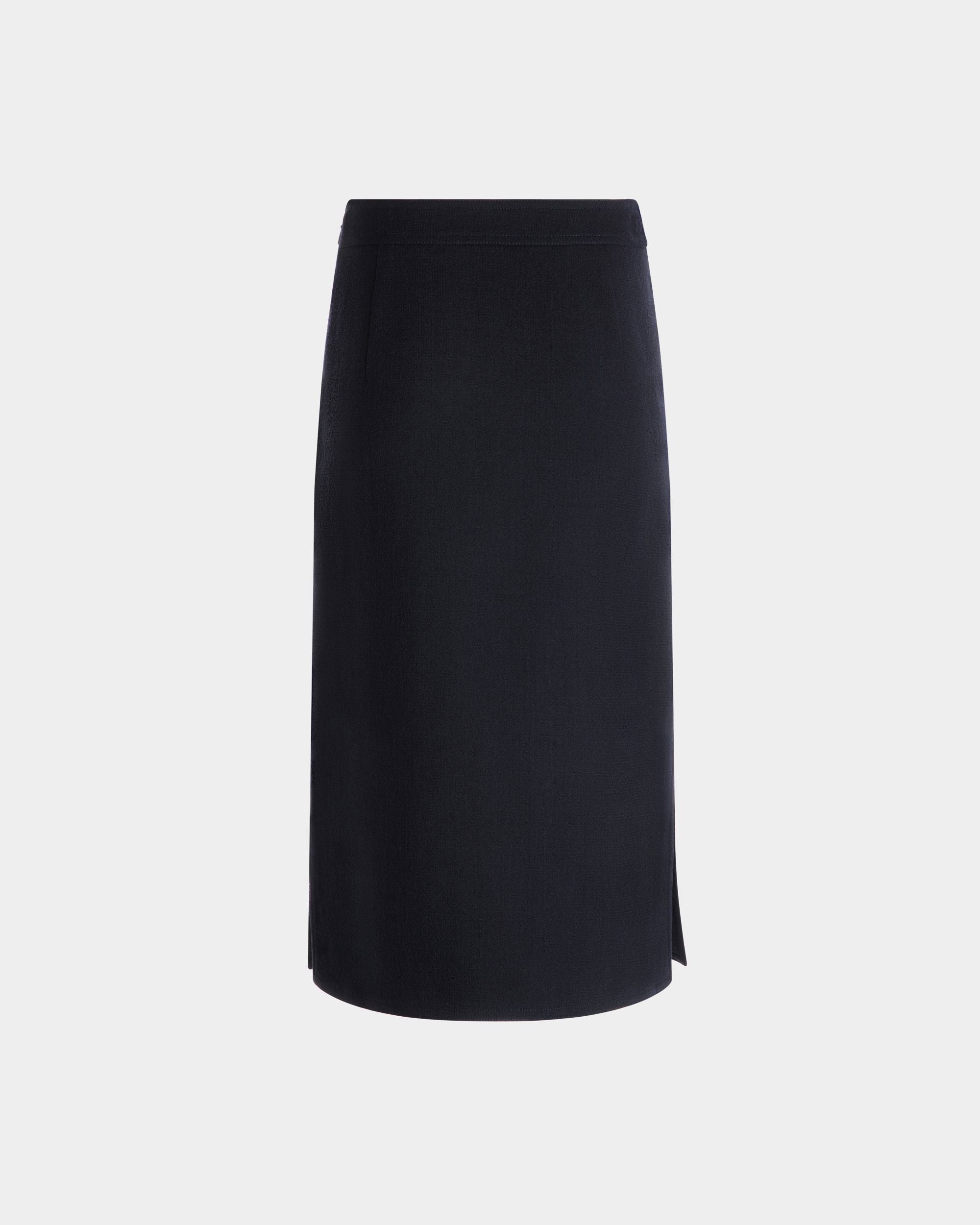 Bally Global - Midi Skirt In Navy Blue Wool - Blue