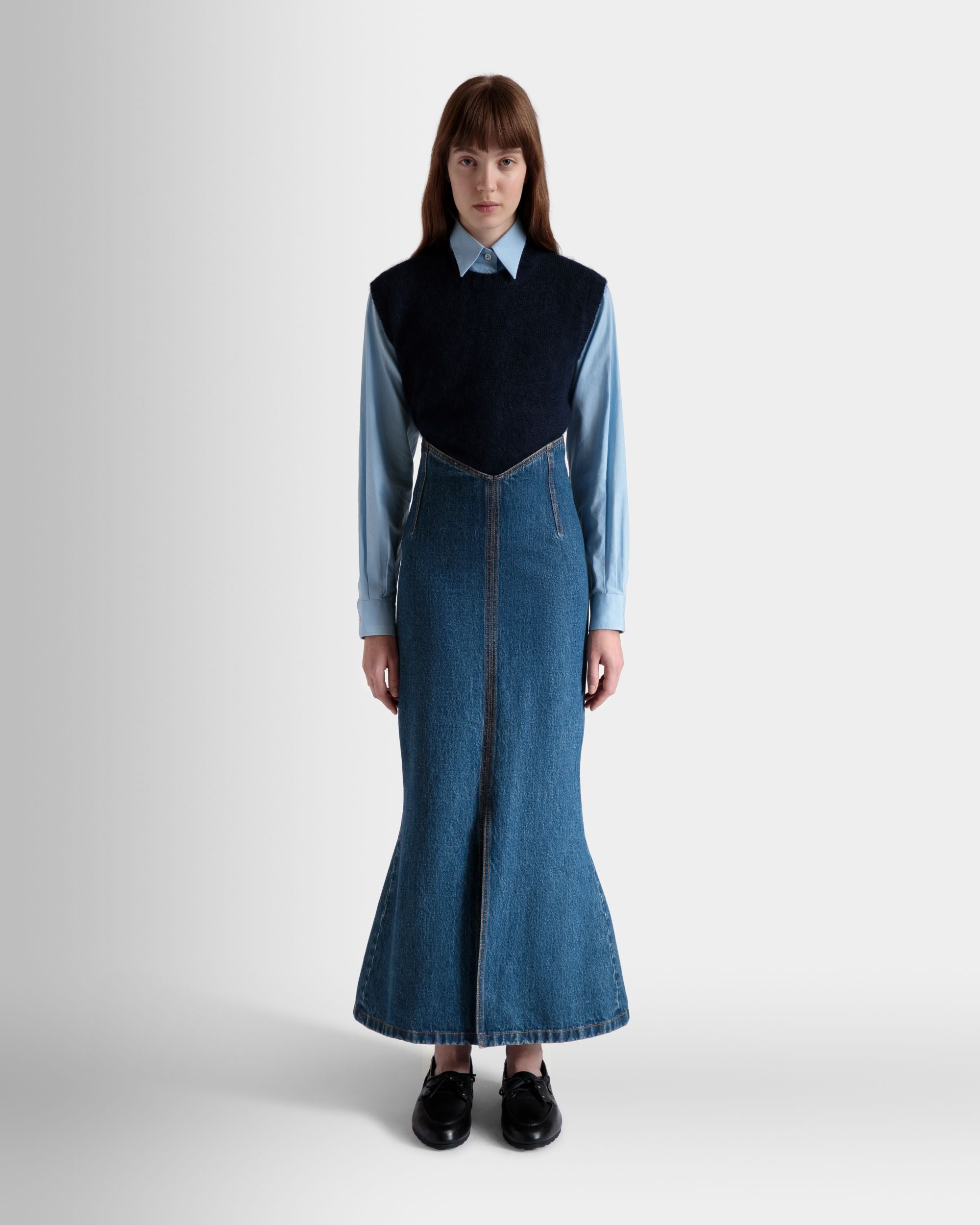 Bally Global - Falda Larga De Algodón Medium Blue - Azul