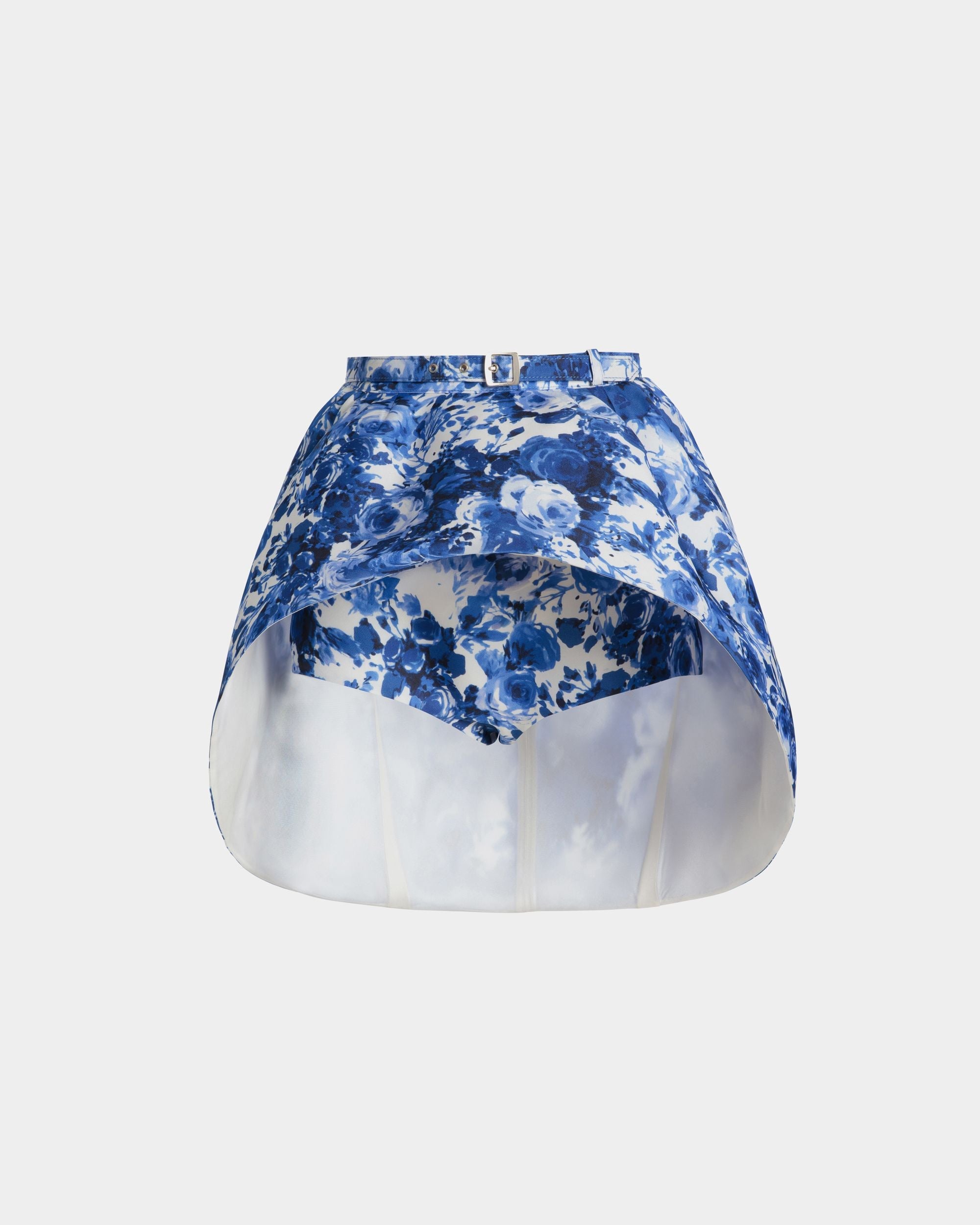 Bally Global - Mini Skirt with a Rosengarten Print in Blue Silk - Azul