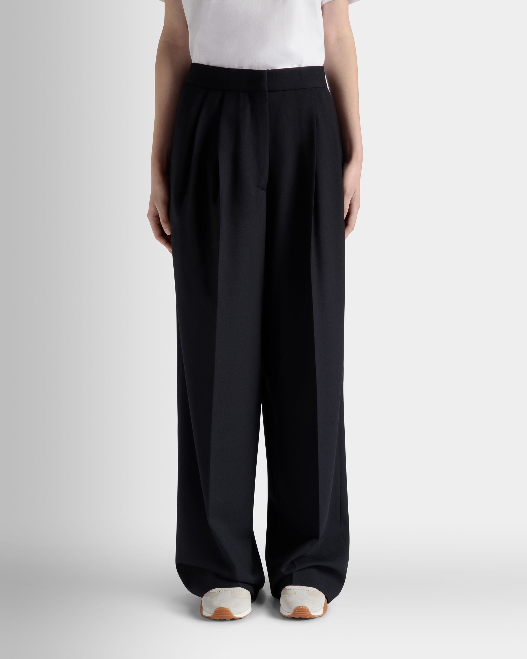 Bally Global - Wide-Leg Pants In Navy Blue Wool Blend - Blue