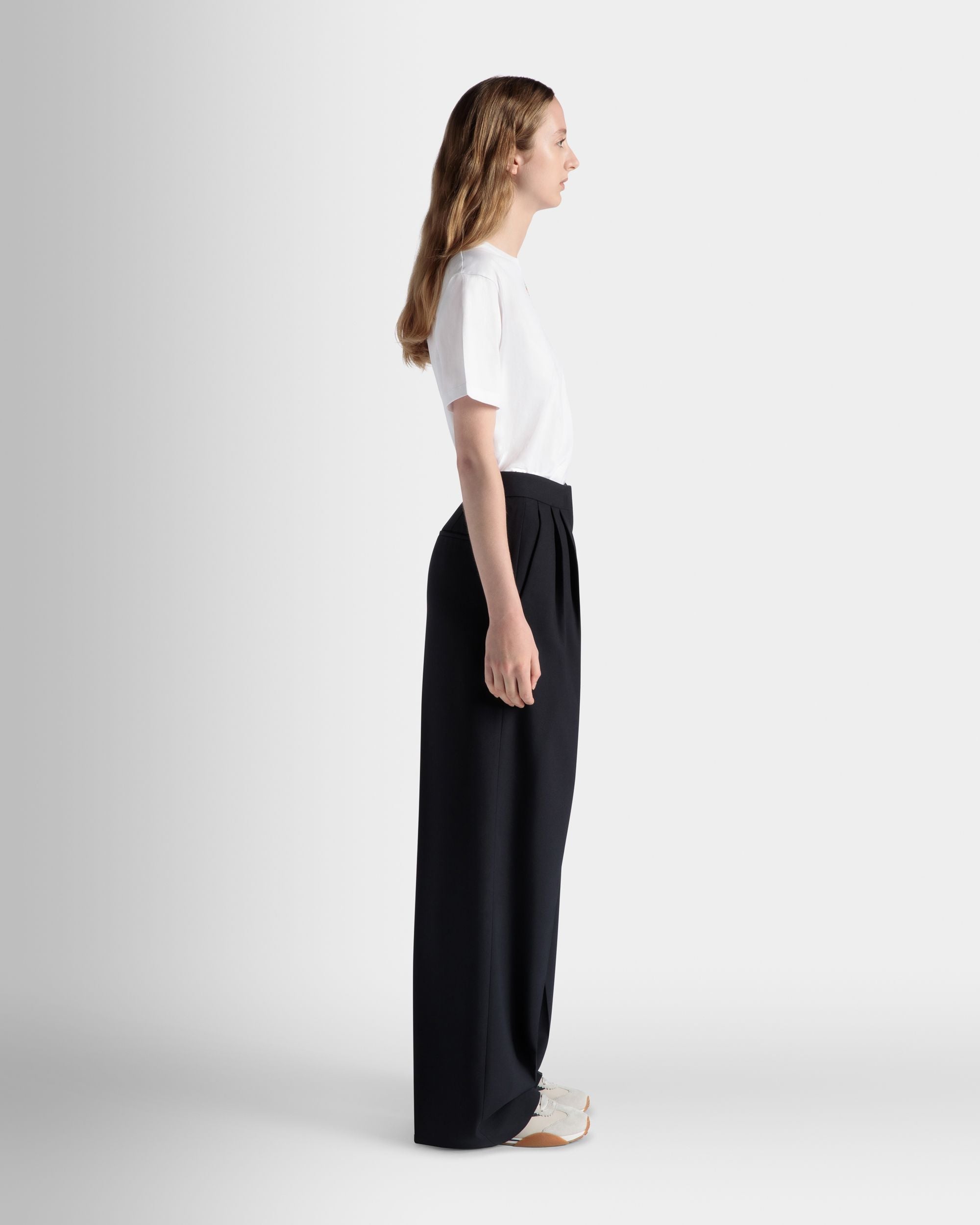 Bally Global - Wide-Leg Pants In Navy Blue Wool Blend - Blue