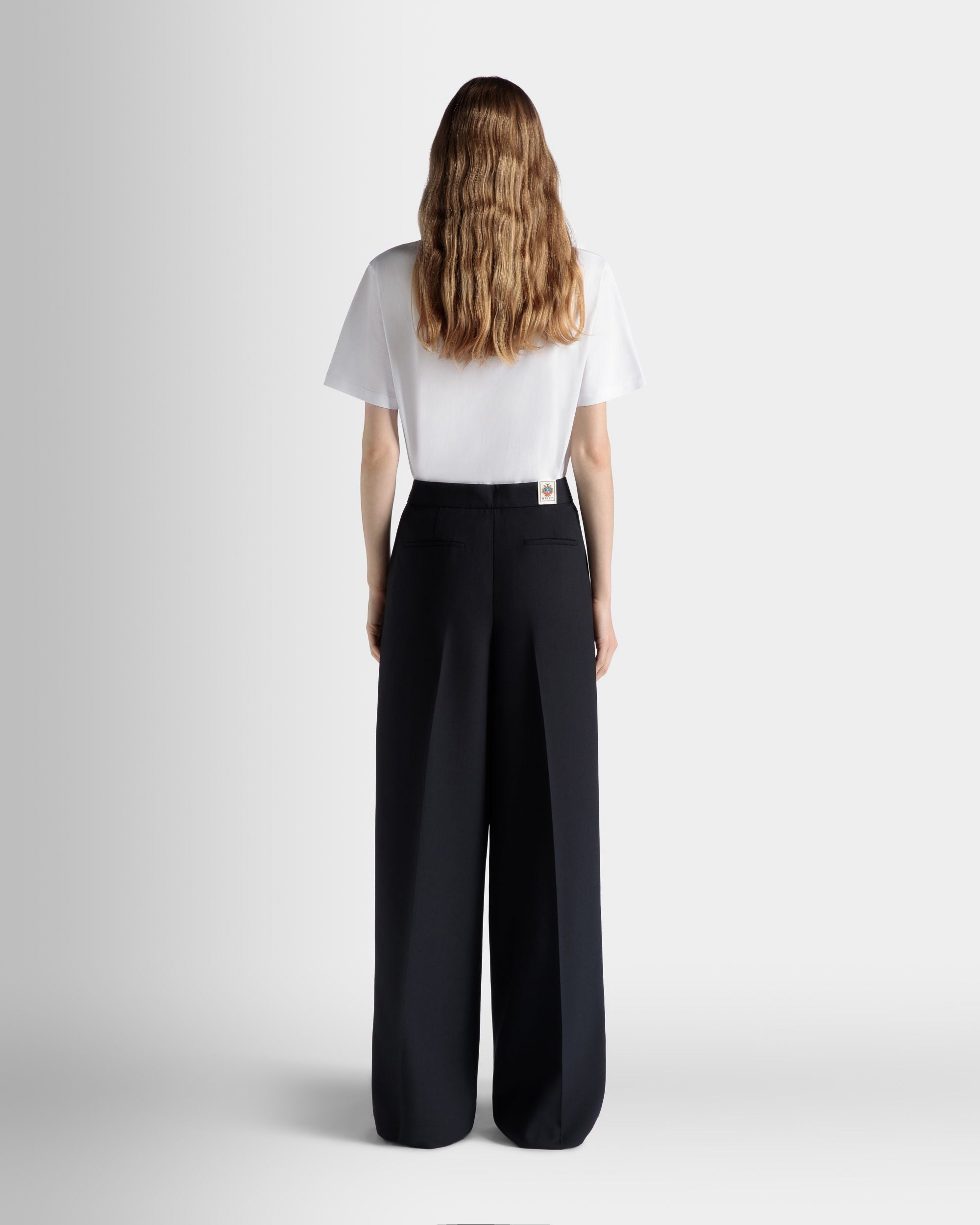 Bally Global - Wide-Leg Pants In Navy Blue Wool Blend - Blue
