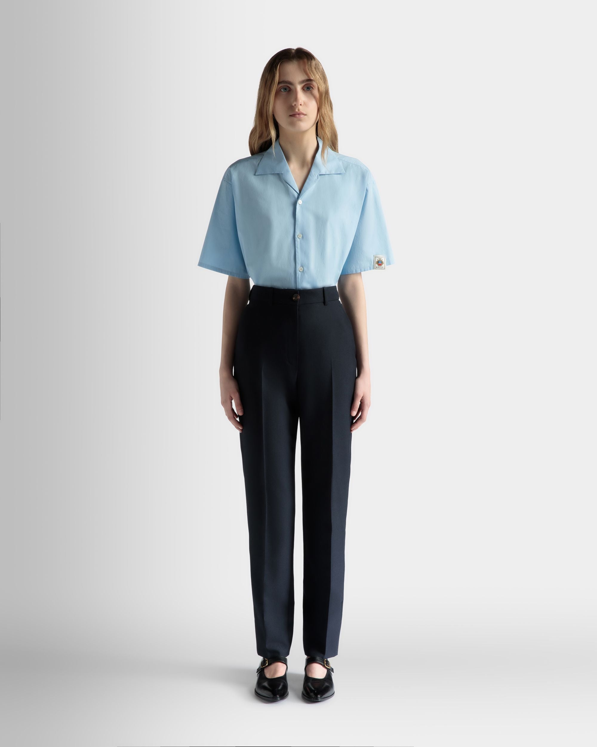 Bally Global - Pantalon Coupe Droite En Laine Mélangée Navy Blue - Bleu