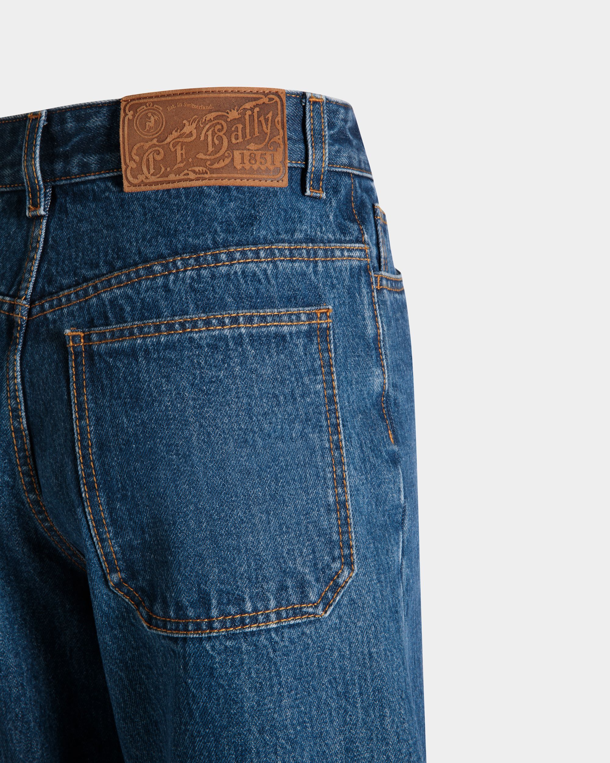 Bally Global - Pantalon En Denim À Jambe Large En Coton Medium Blue - Bleu