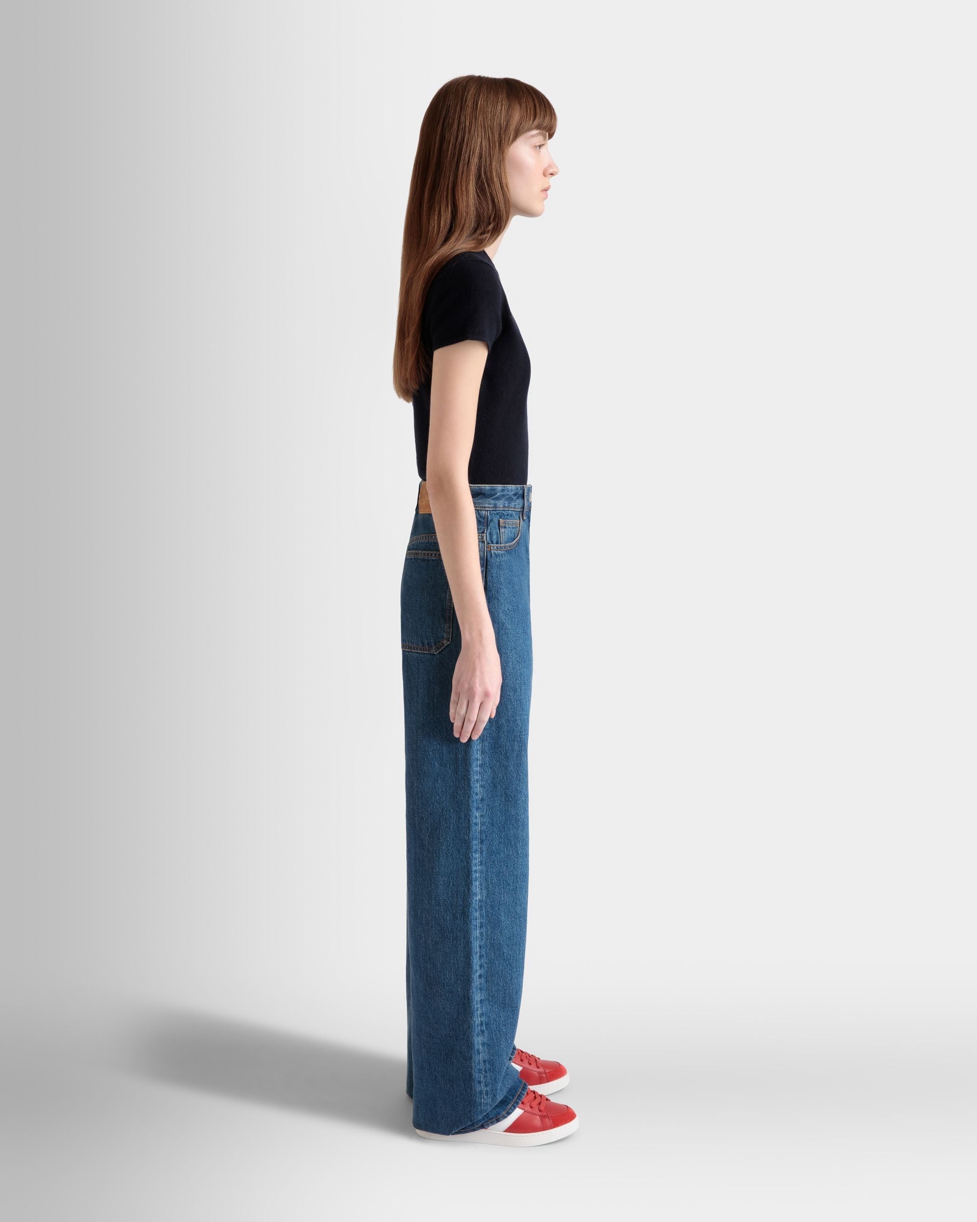Bally Global - Pantalon En Denim À Jambe Large En Coton Medium Blue - Bleu