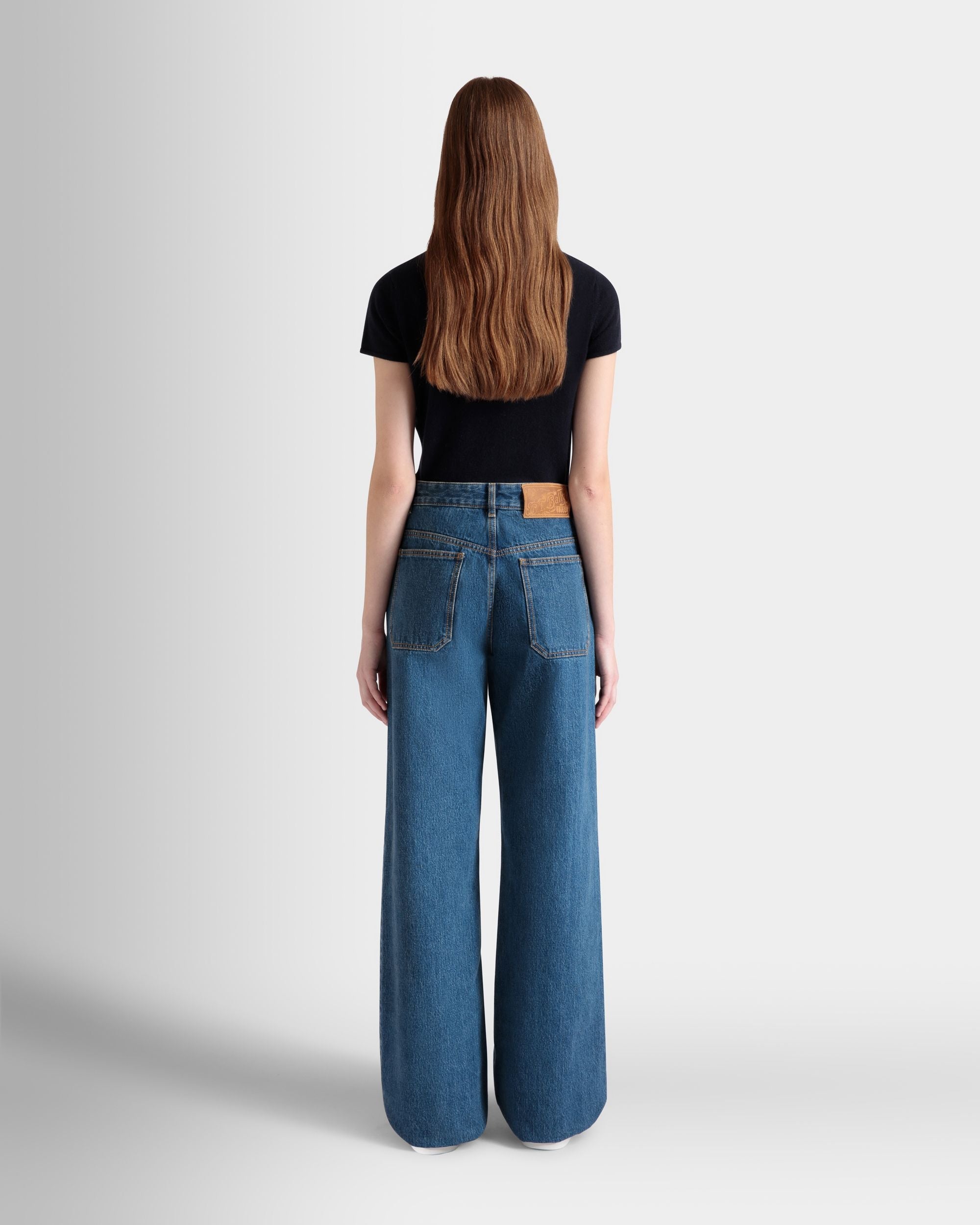 Bally Global - Pantalon En Denim À Jambe Large En Coton Medium Blue - Bleu