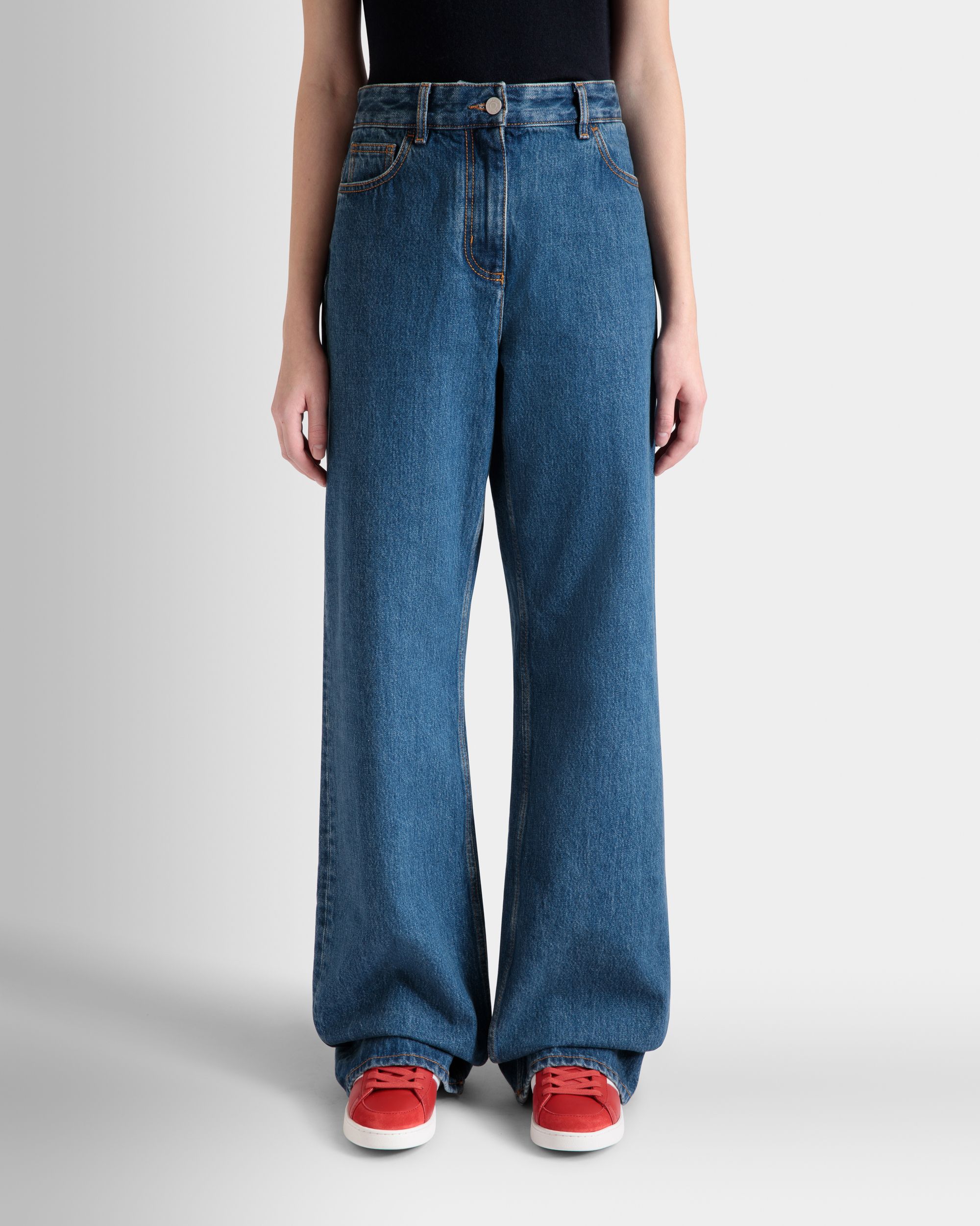Bally Global - Pantalon En Denim À Jambe Large En Coton Medium Blue - Bleu